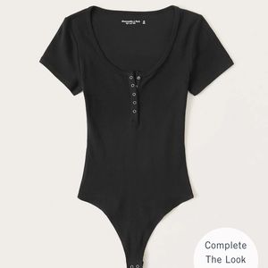 Abercrombie ribbed Henley bodysuit in black